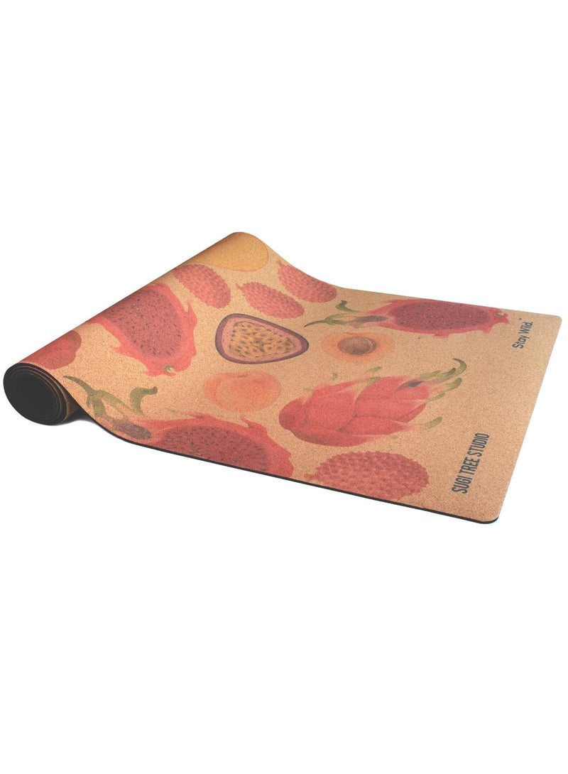 fruit cork yoga mat rolled