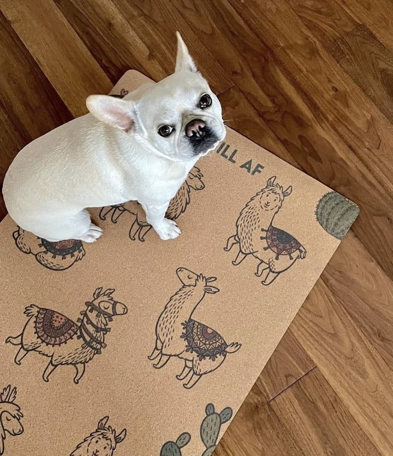 llama Cork Yoga Mat with French bulldog