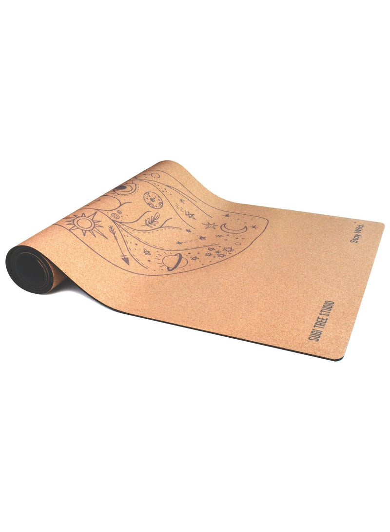 universe heart cork yoga mat rolled