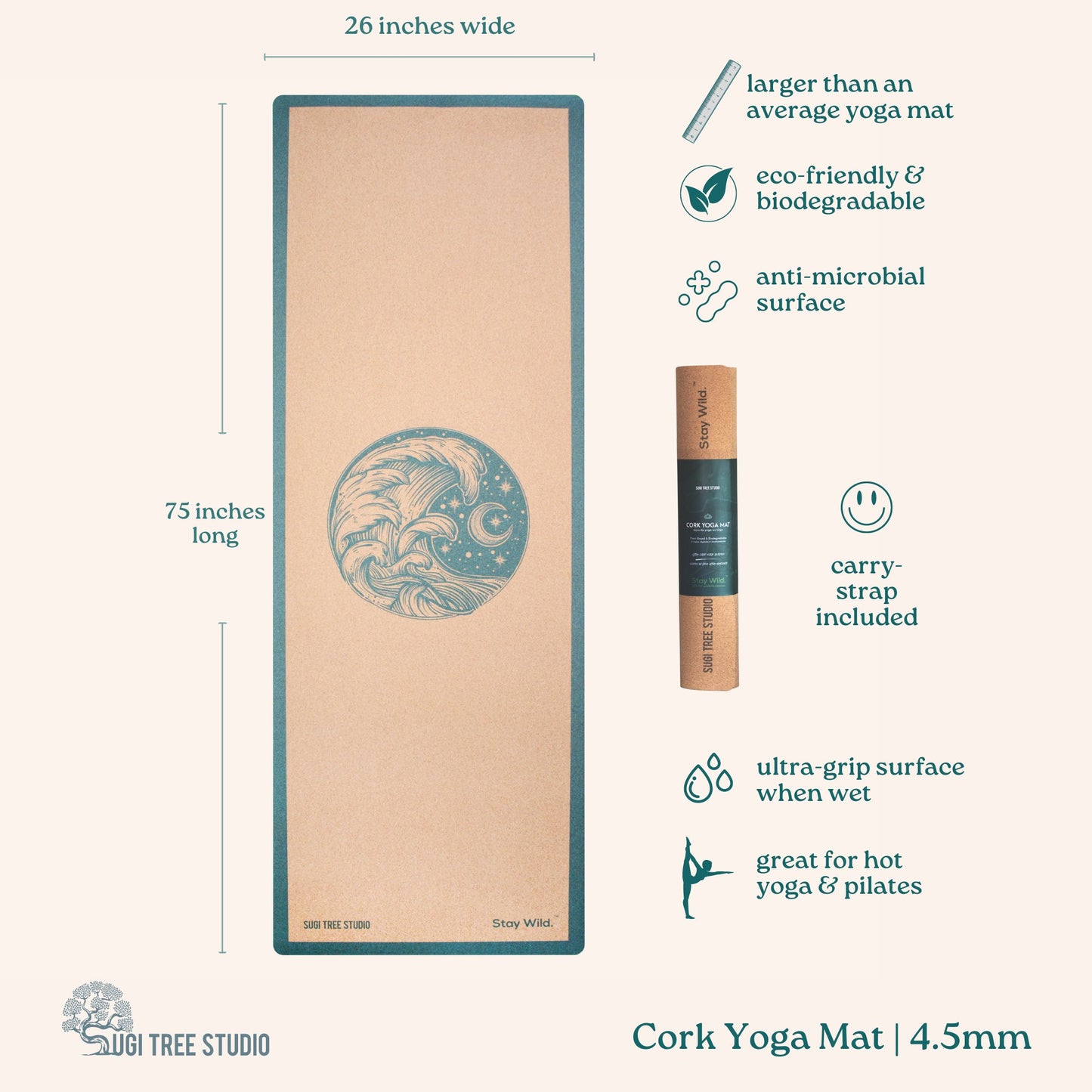 Mermaid Water Kids Cork Yoga Mat | 4.5MM