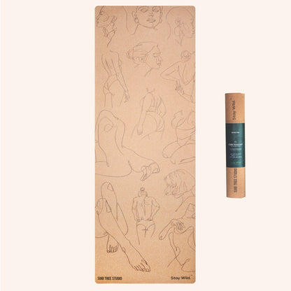 women illustration cork yoga mat