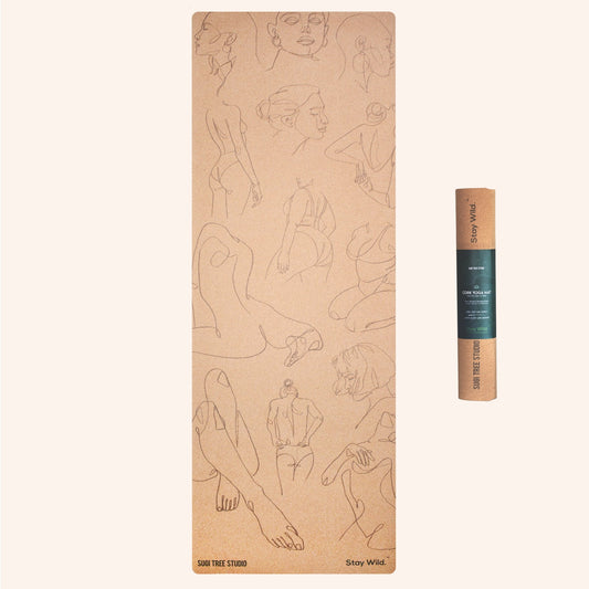 women illustration cork yoga mat