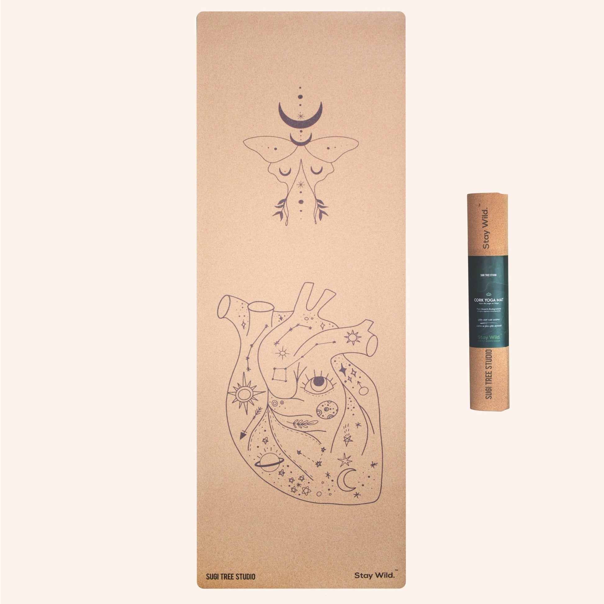 universe heart cork yoga mat