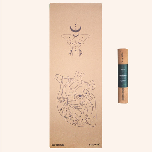 universe heart cork yoga mat